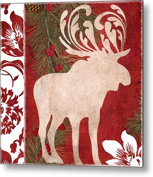 Christmas Metal Print featuring the painting Forest Holiday Christmas Moose by Mindy Sommers