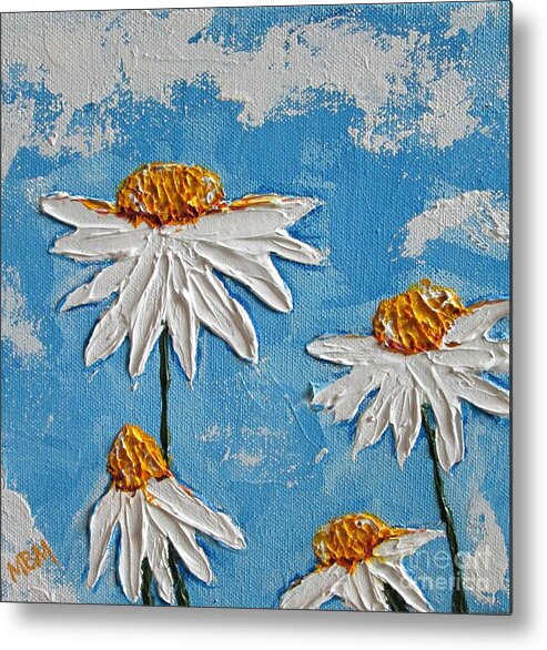 Daisy Metal Print featuring the painting Four Daisies by Mary Mirabal