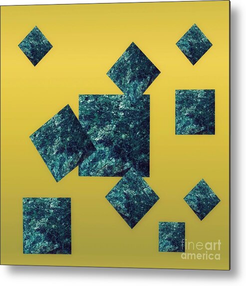 Fuchsite Metal Print featuring the mixed media Fuchsite Squares On Gold by Rachel Hannah