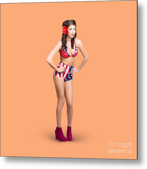 Pinup Metal Print featuring the photograph Full body pin-up girl. American retro style by Jorgo Photography
