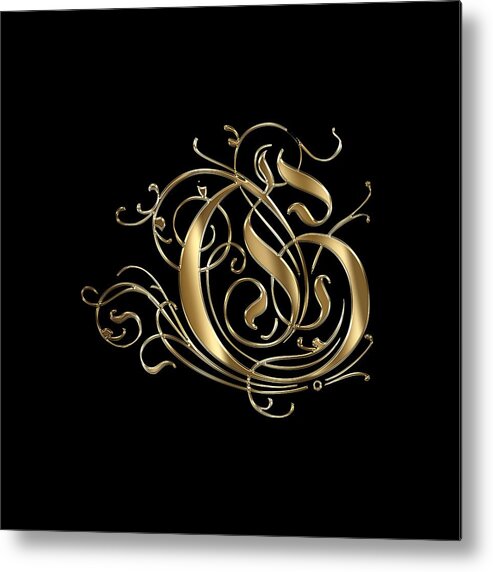 Gold Letter G Metal Print featuring the painting G Ornamental Letter Gold Typography by Georgeta Blanaru