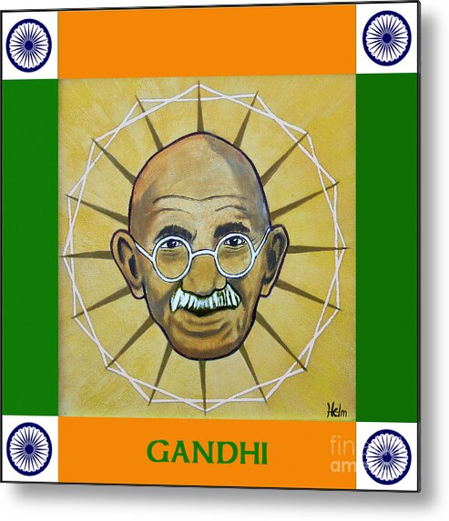 Gandhi Metal Print featuring the painting Gandhi portrait by Paul Helm