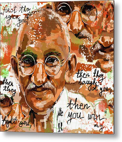 Mahatma Gandhi Metal Print featuring the digital art Gandhi Wins by Sladjana Lazarevic