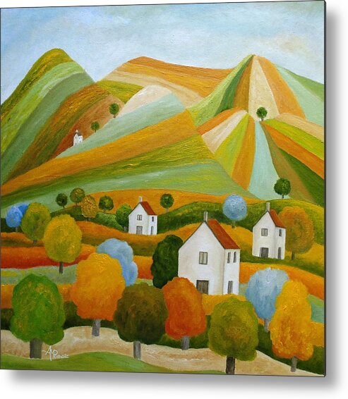 Village Metal Print featuring the painting Gaudy Scenery by Angeles M Pomata