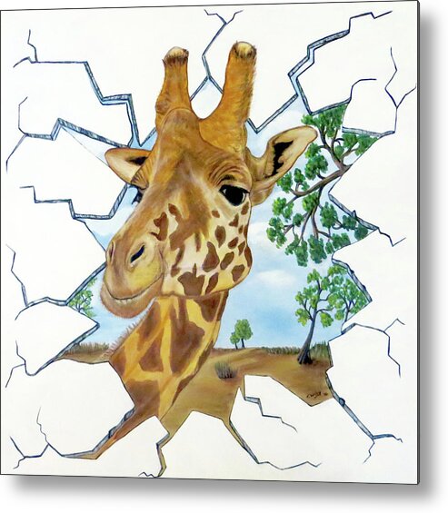 Hole Metal Print featuring the painting Gazing Giraffe by Teresa Wing