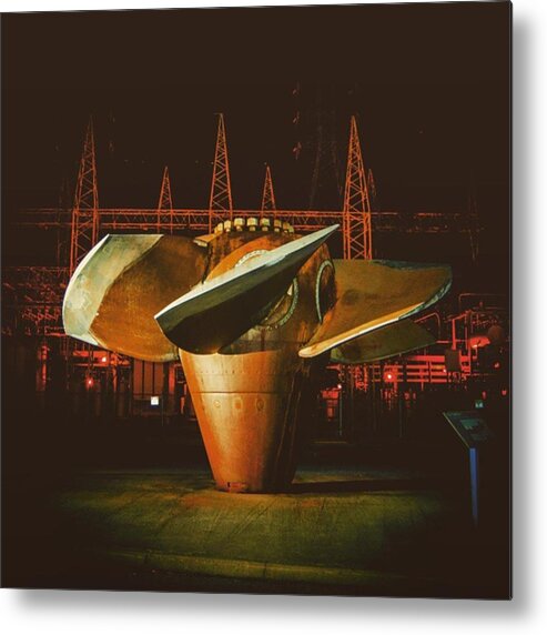 Electricity Metal Print featuring the photograph Generator Turbine Blade On Display by Alex Haglund