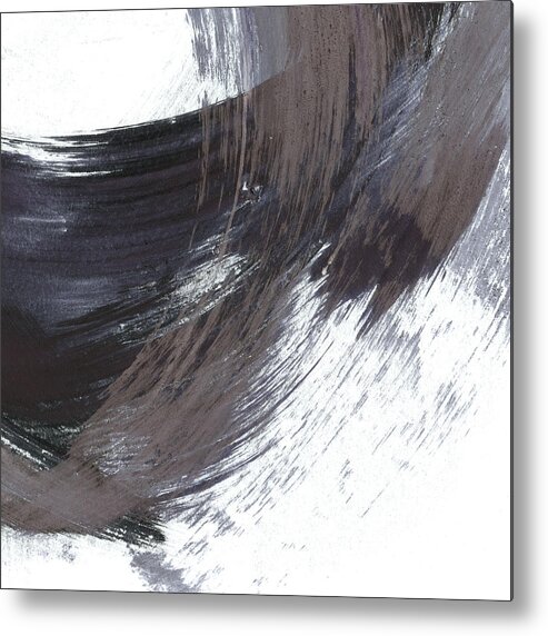 Abstract Metal Print featuring the painting Navy Gestural Strokes 2 Square by Janine Aykens