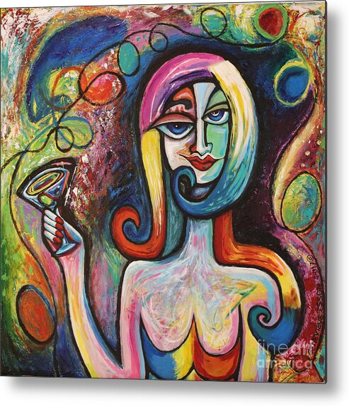 Woman Metal Print featuring the painting Girl With Martini Cocktail Abstract by Genevieve Esson