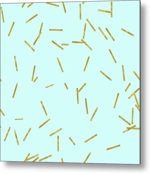 Stix Metal Print featuring the digital art Glitter confetti on aqua gold pick up sticks pattern by Tina Lavoie