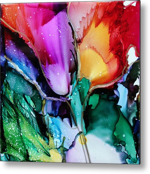 Tulips Metal Print featuring the painting Glow by Ruth Kamenev