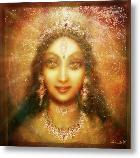 Goddess Painting Metal Print featuring the mixed media Goddess Durga Face by Ananda Vdovic