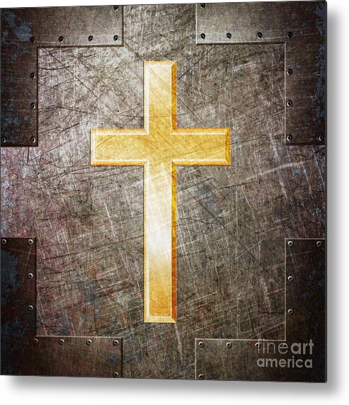 Cross Metal Print featuring the digital art Gold and Silver by Fred Ber
