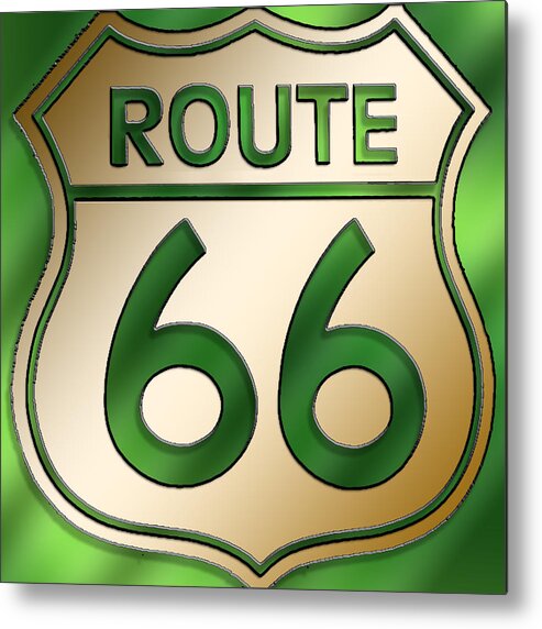 Gold Metal Print featuring the digital art Gold Route 66 Sign by Chuck Staley