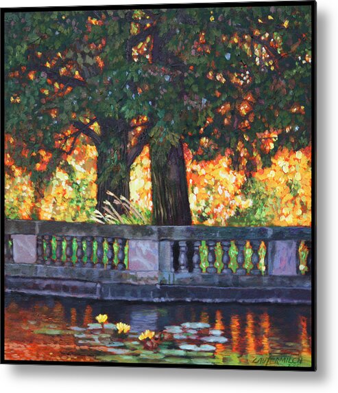 Trees Metal Print featuring the painting Golden Fall Light by John Lautermilch