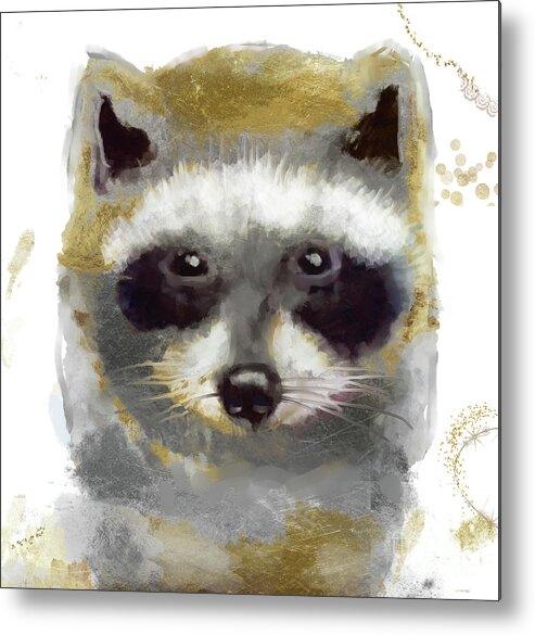 Raccoon Metal Print featuring the painting Golden Forest Raccoon by Mindy Sommers