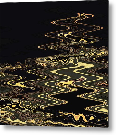 Light Trails Metal Print featuring the digital art Golden Shimmers on a Dark Sea by Gina Harrison
