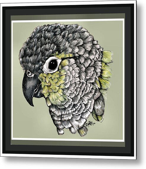  Metal Print featuring the drawing Green Cheek by Crystal Rolfe