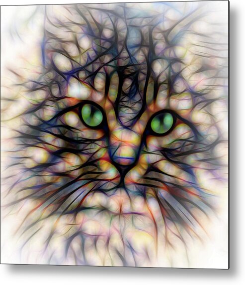 Terry D Photography Metal Print featuring the digital art Green Eye Kitty Square by Terry DeLuco