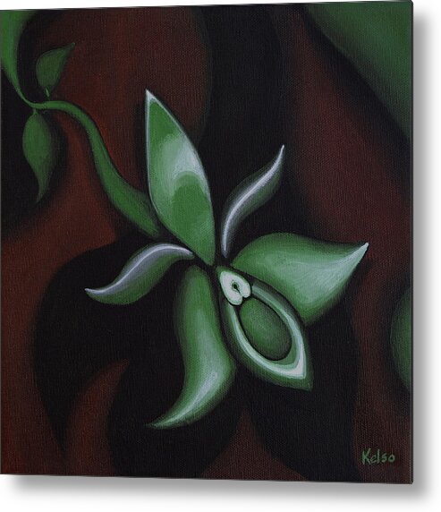 Orchid Metal Print featuring the painting Green Orchid by Bonnie Kelso