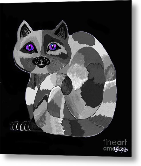 Cat Metal Print featuring the painting Grey Cat with Purple Eyes by Nick Gustafson
