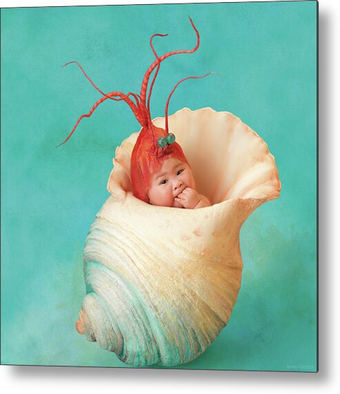 Under The Sea Metal Print featuring the photograph Halle as a Baby Shrimp by Anne Geddes
