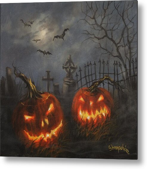 Halloween Metal Print featuring the painting Halloween on Cemetery Hill by Tom Shropshire