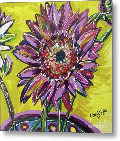 Floral Metal Print featuring the painting Happy Flower by Catherine Gruetzke-Blais