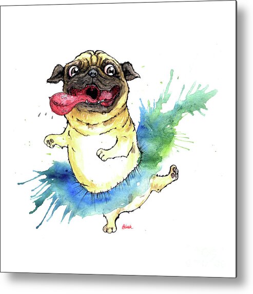 Dog Metal Print featuring the painting Happy tutu pug by Ang El