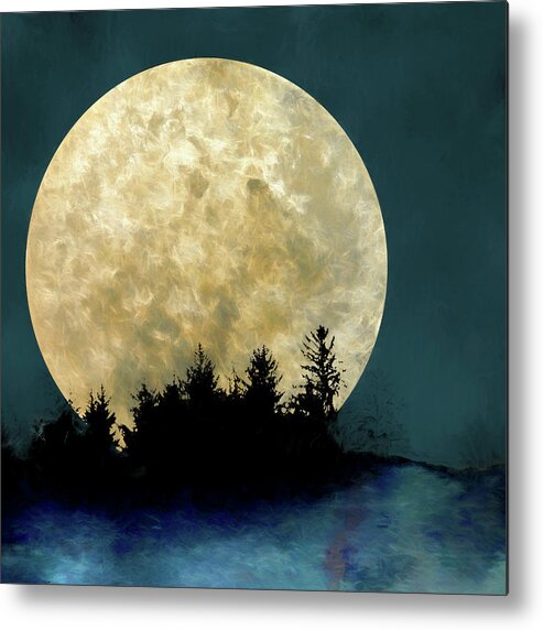 Harvest Metal Print featuring the photograph Harvest Moon and Tree Silhouettes by Carol Leigh