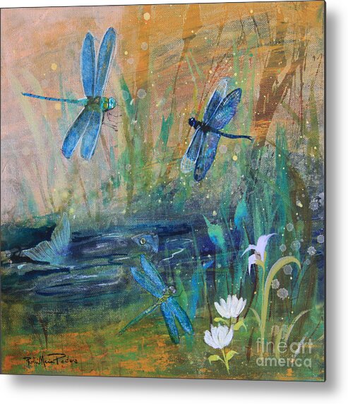 Healing Dragonflies By Robin Maria Pedrero Metal Print featuring the painting Healing Dragonflies by Robin Pedrero