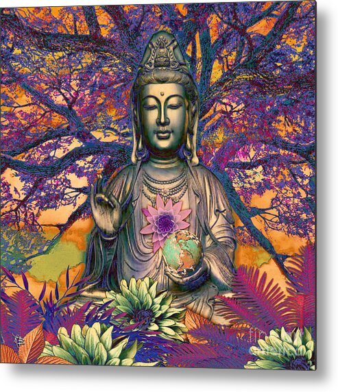 Kwan Yin Metal Print featuring the mixed media Healing Nature by Christopher Beikmann