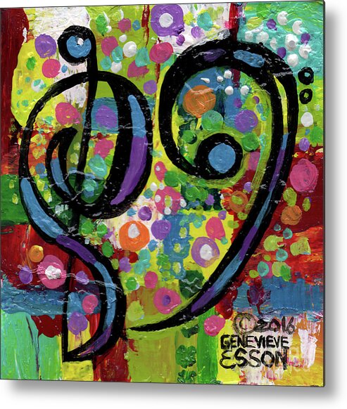 Treble Clef Metal Print featuring the painting Heart Treble Bass With Polkadots 2 by Genevieve Esson
