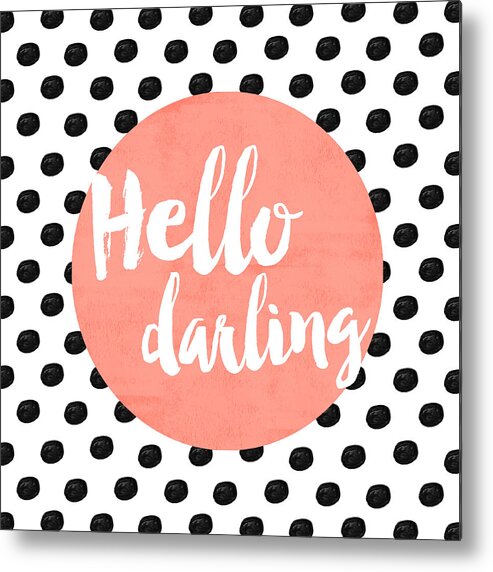 Hello Darling Coral And Dots Metal Print featuring the digital art Hello Darling Coral and Dots by Allyson Johnson