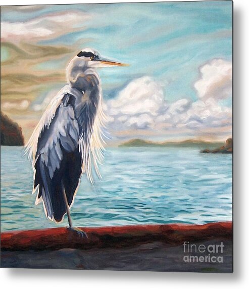 Heron Pillow Metal Print featuring the painting Heron Mystique Square by Janet McDonald