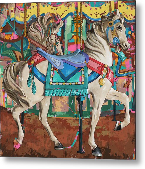 Carousel Metal Print featuring the painting Horses #9 by David Palmer