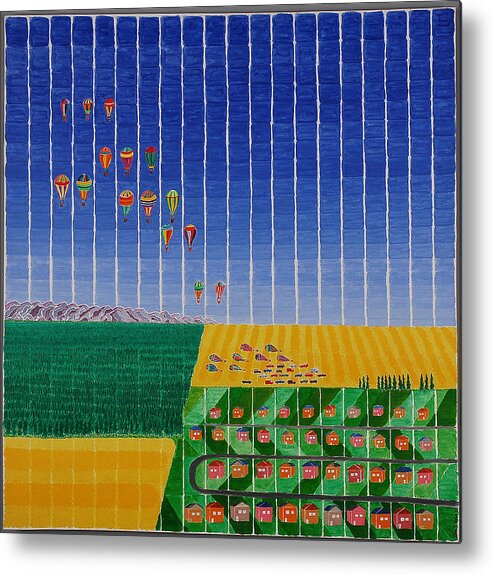 3d Metal Print featuring the painting Hot Air Balloon Party by Jesse Jackson Brown