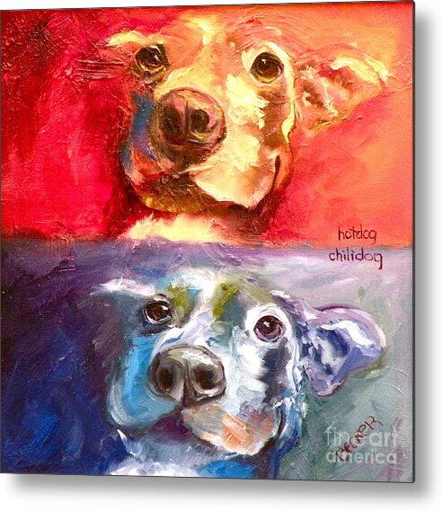 Dogs Metal Print featuring the painting Hot Dog Chilly Dog Study by Susan A Becker