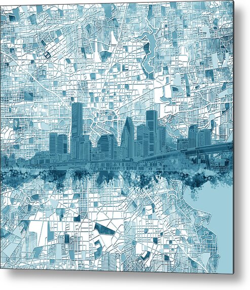 Houston Metal Print featuring the painting Houston Skyline Map 6 by Bekim M