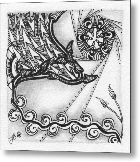 Zentangle Metal Print featuring the drawing Howling at the Moon by Jan Steinle