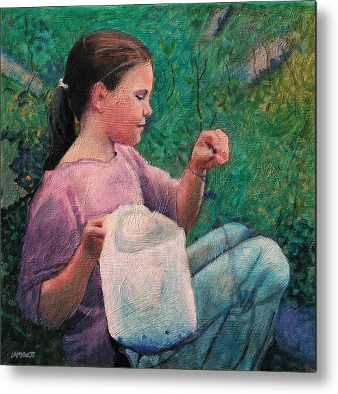 Girl Metal Print featuring the painting Huckleberry Picker by Robert Bissett