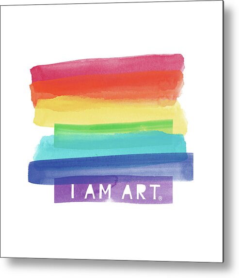Rainbow Metal Print featuring the painting I AM ART Rainbow Stripe- Art by Linda Woods by Linda Woods