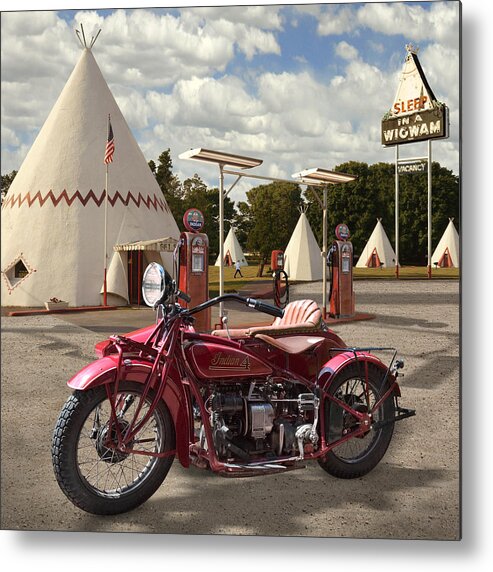 Indian Motorcycle Metal Print featuring the photograph Indian 4 Motorcycle with sidecar by Mike McGlothlen