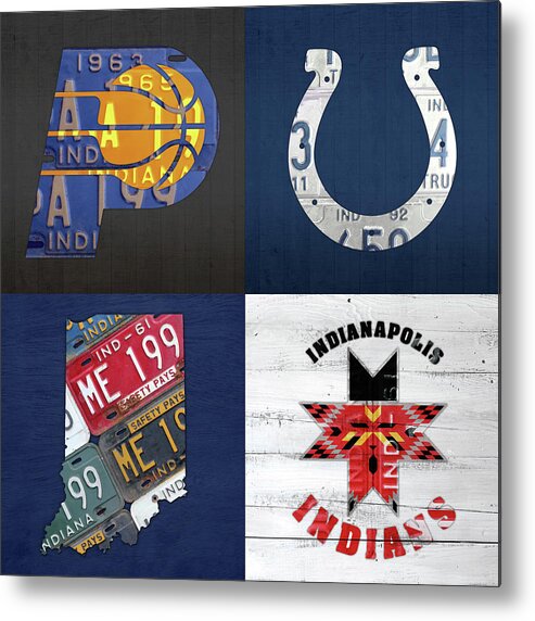 Indianapolis Metal Print featuring the mixed media Indianapolis Indiana Sports Team License Plate Art Collage Map Pacers Colts Indians by Design Turnpike