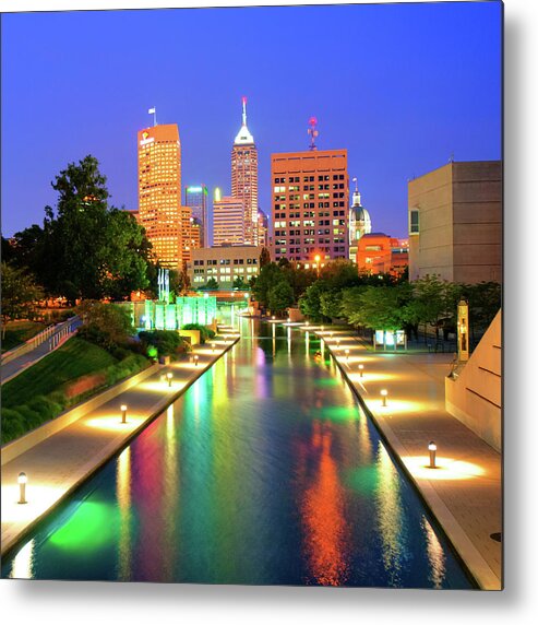 Indianapolis Skyline Metal Print featuring the photograph Indy City Skyline - Indianapolis Indiana Color 1x1 by Gregory Ballos