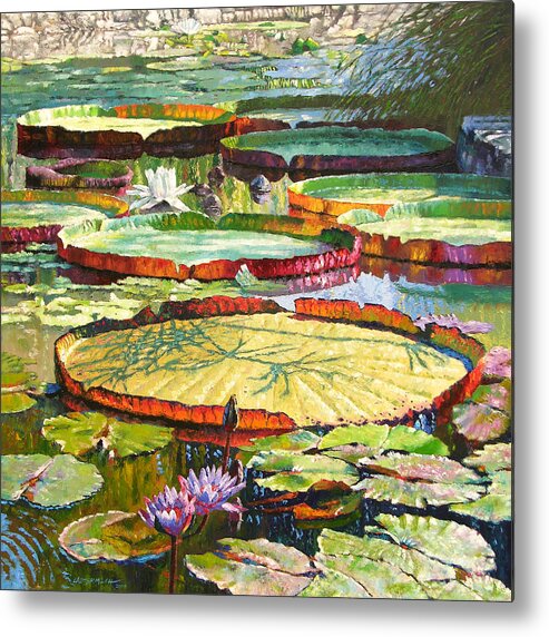 Garden Pond Metal Print featuring the painting Interwoven Beauty by John Lautermilch