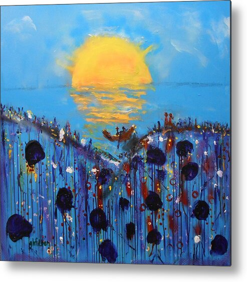 Abstract Metal Print featuring the painting Lover's Sunset Flower Garden by GH FiLben