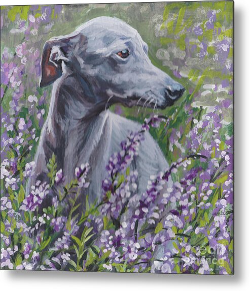 Italian Greyhound Metal Print featuring the painting Italian Greyhound in flowers by Lee Ann Shepard