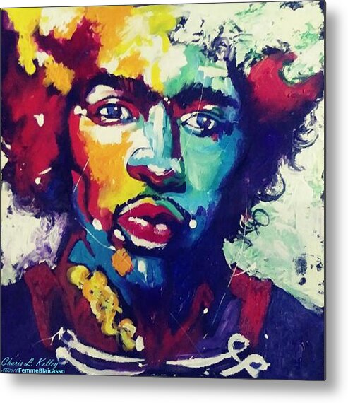Jimi Metal Print featuring the painting J Haze by Femme Blaicasso