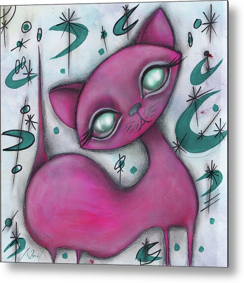 Cat Metal Print featuring the painting Jane Cat by Abril Andrade