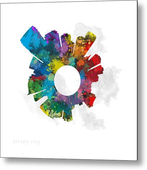 Map Metal Print featuring the digital art Jersey City Small World Cityscape Skyline Abstract by Jurq Studio